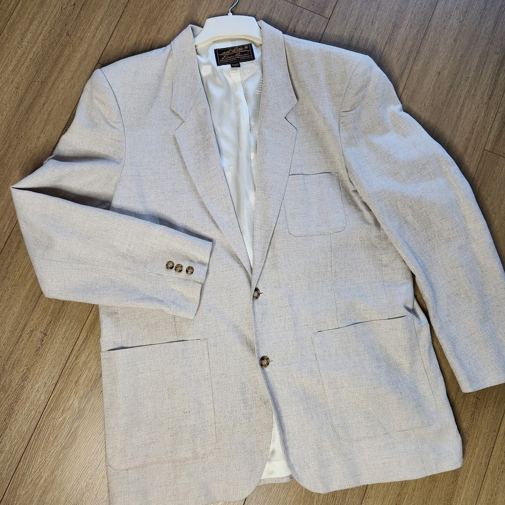 Vtg Eddie Bauer Outfitters Linen Cotton Blend Sports Coat 44L Ivory Made In USA